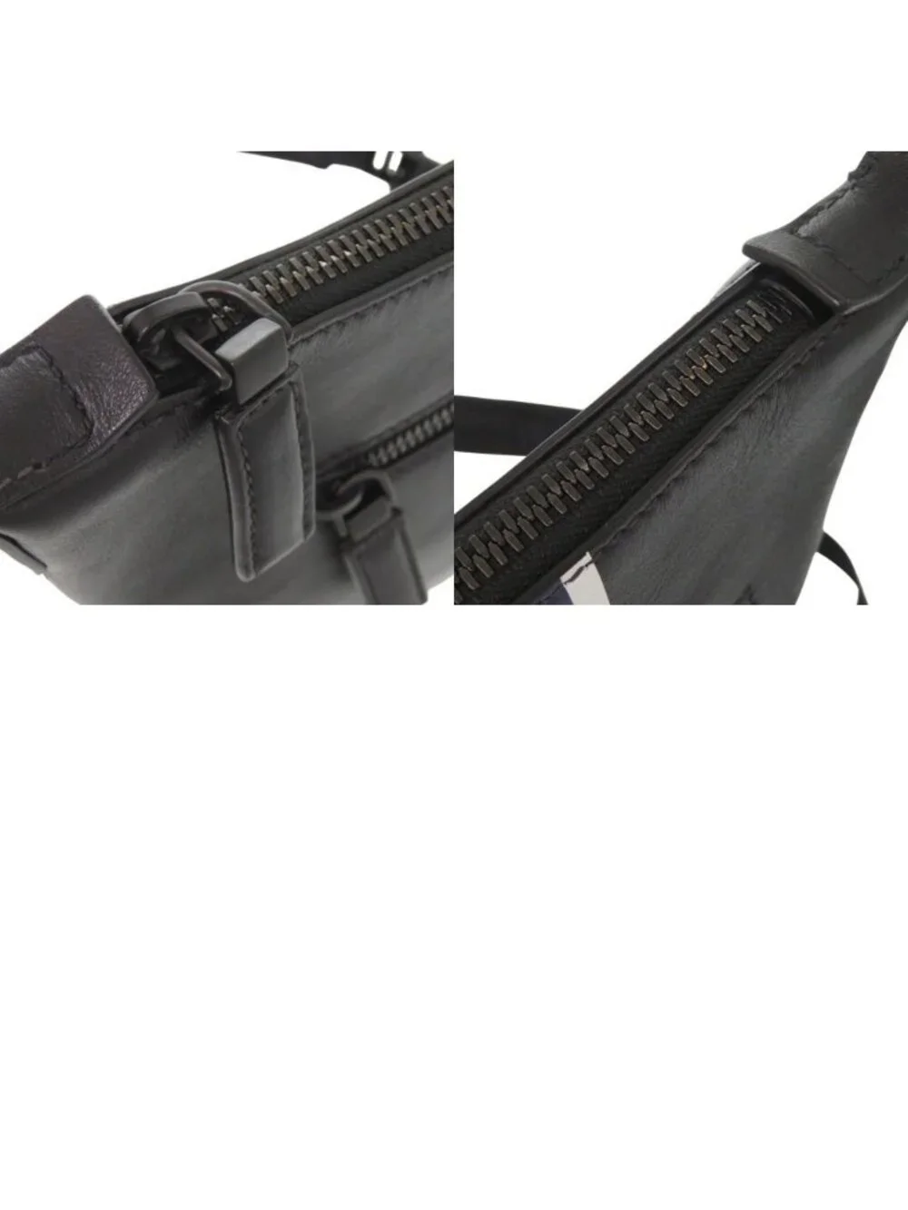 Prada Triangle Logo Leather Black Blue Shoulder Bag